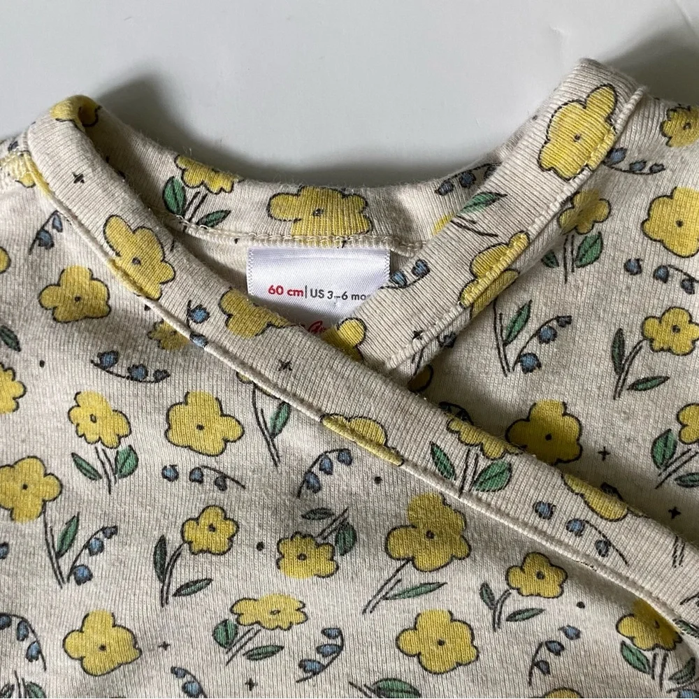 Hanna Andersson Outfit Size 3 6 Months Kimono Floral 2-Piece Yellow Flowers EUC